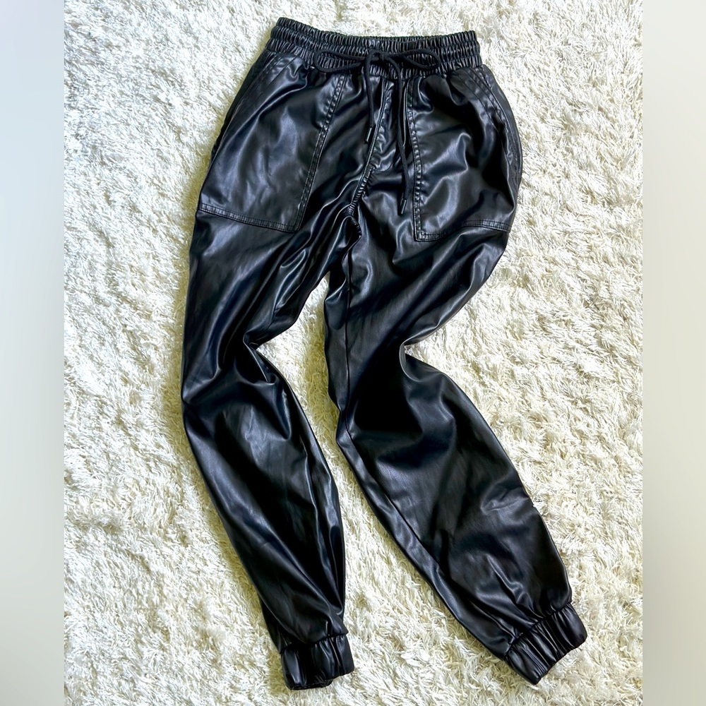 Faux Leather Drawstring Joggers - image 1